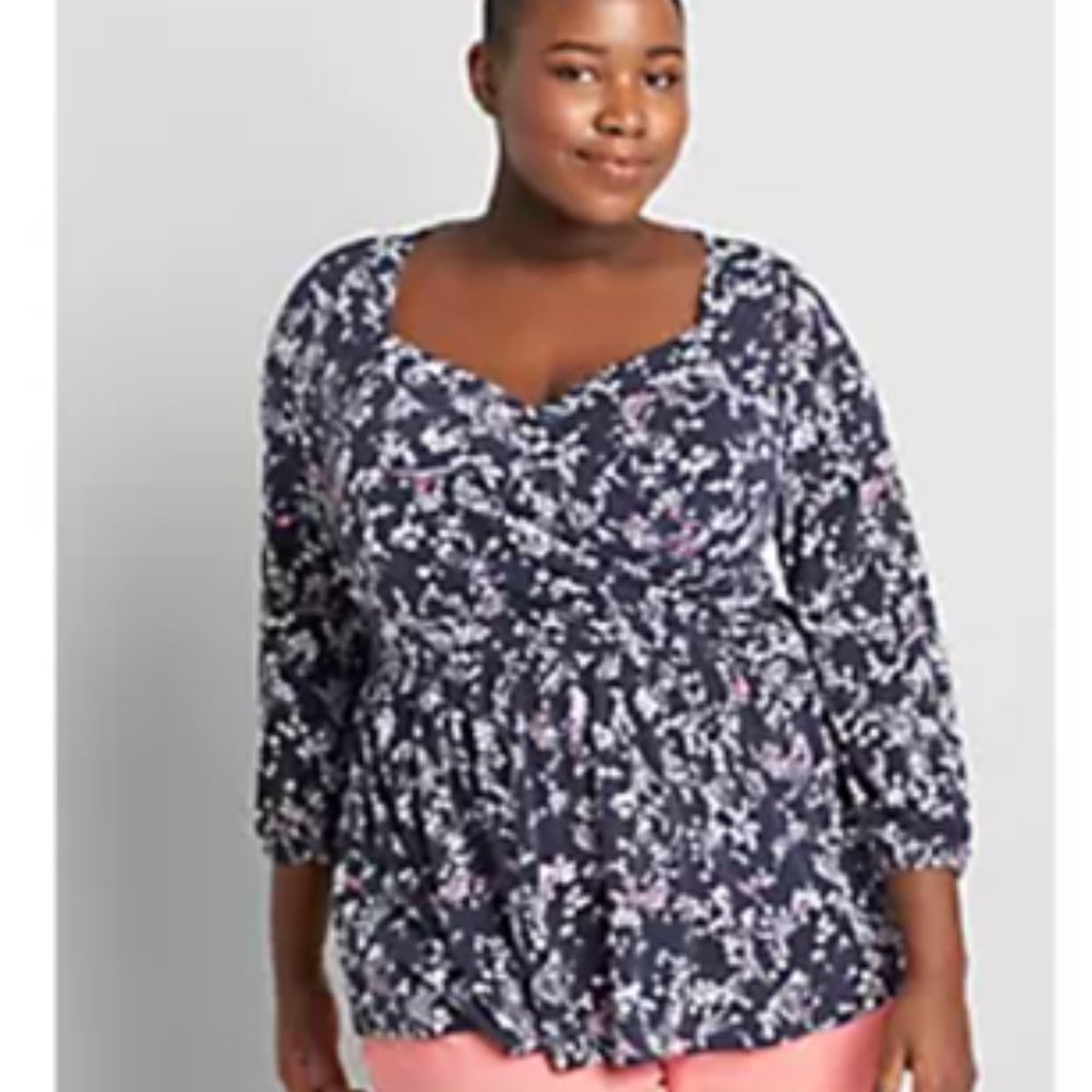LANE BRYANT NWOT Womens Size 14/16 Floral Printed Crossover Blouse Top Blue Pink - Picture 1 of 12